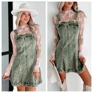 NanaMacs Washed Green Overall Dress NWT